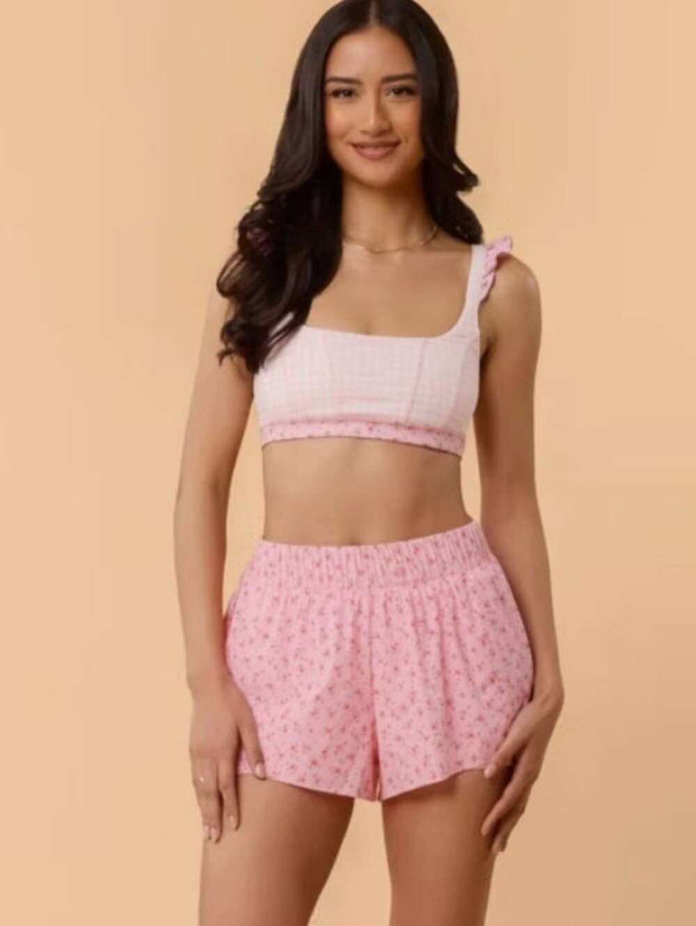 Blogilates Pink Floral Ruffle Shorts - Picture 5 of 6